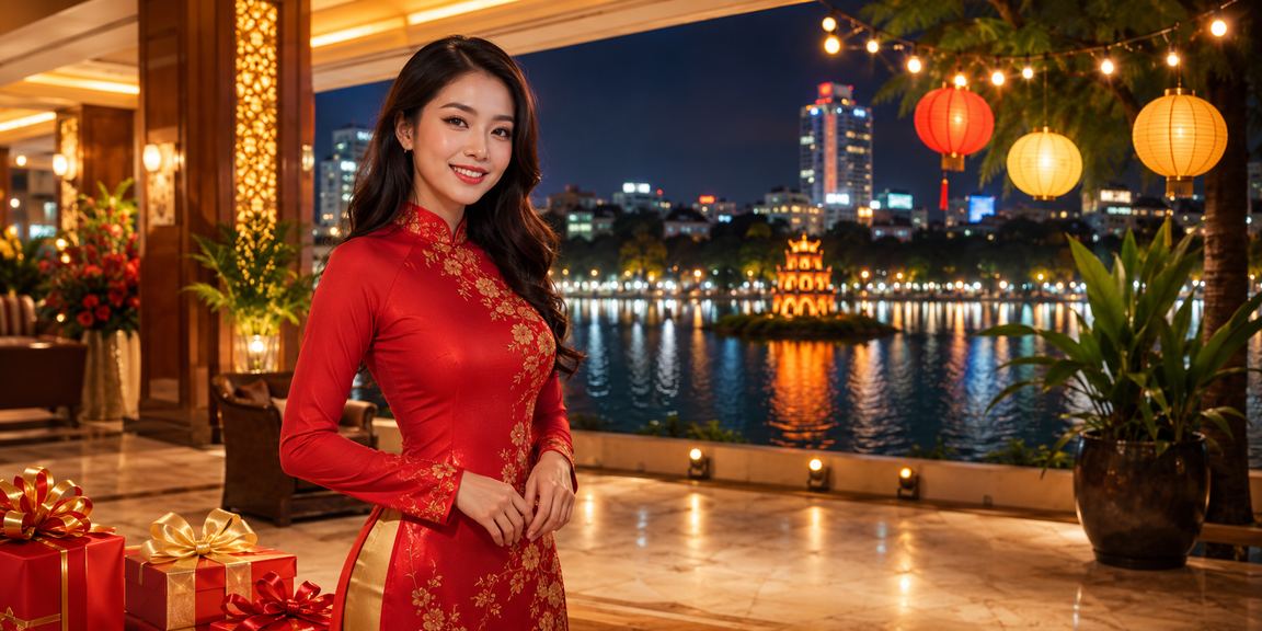 Người phụ nữ Hà Nội trong trang phục áo dài theo dõi kèo cá cược thể thao trên điện thoại